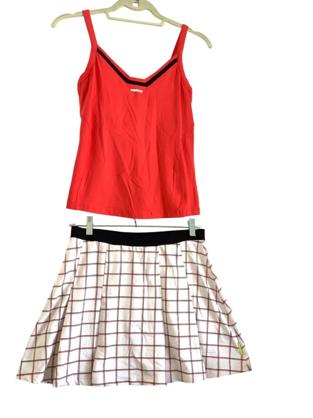 Pure Lime Womens Red Tank Top & White Plaid Tennis / active Skirt Set - Size M b